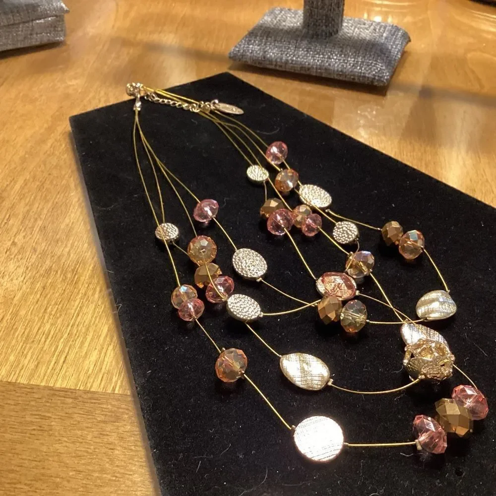Julea Brand Beautiful Goldtone and Pink Multi Strand Necklace